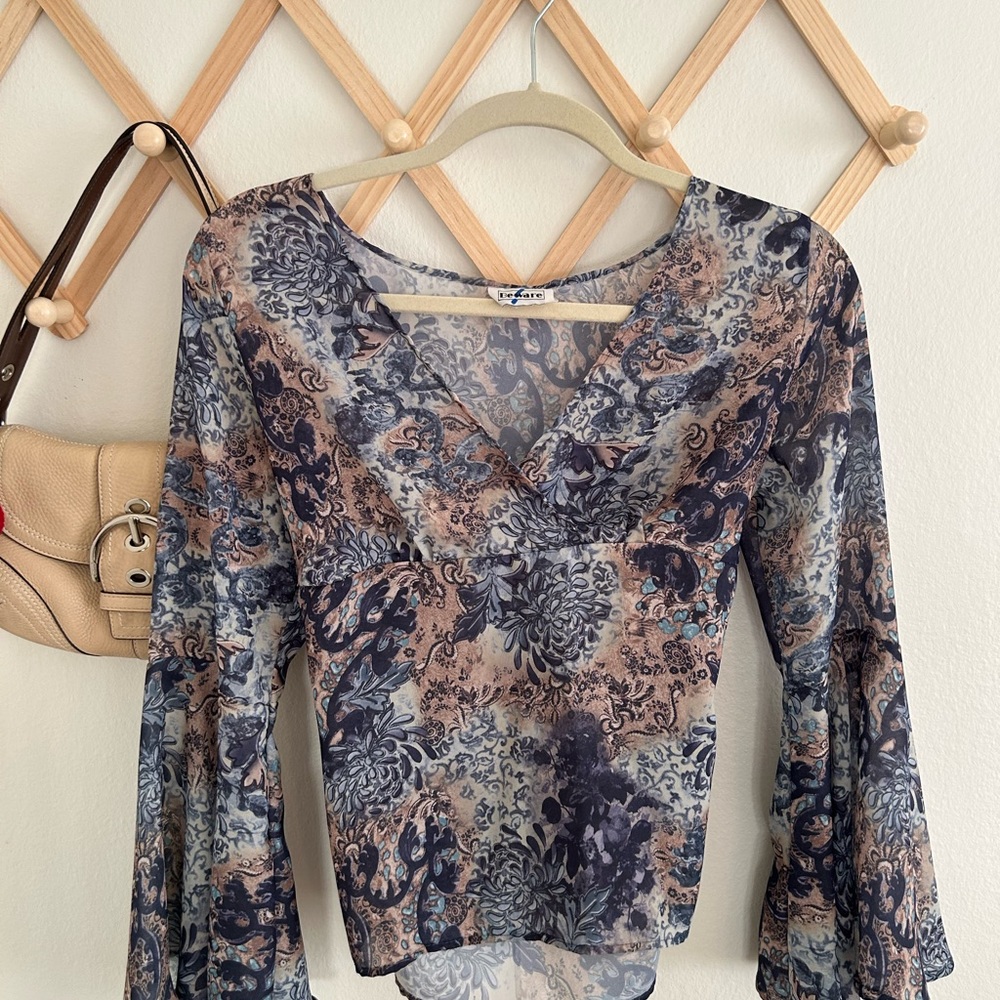 Vintage 90s Beware! Floral Sheer Top